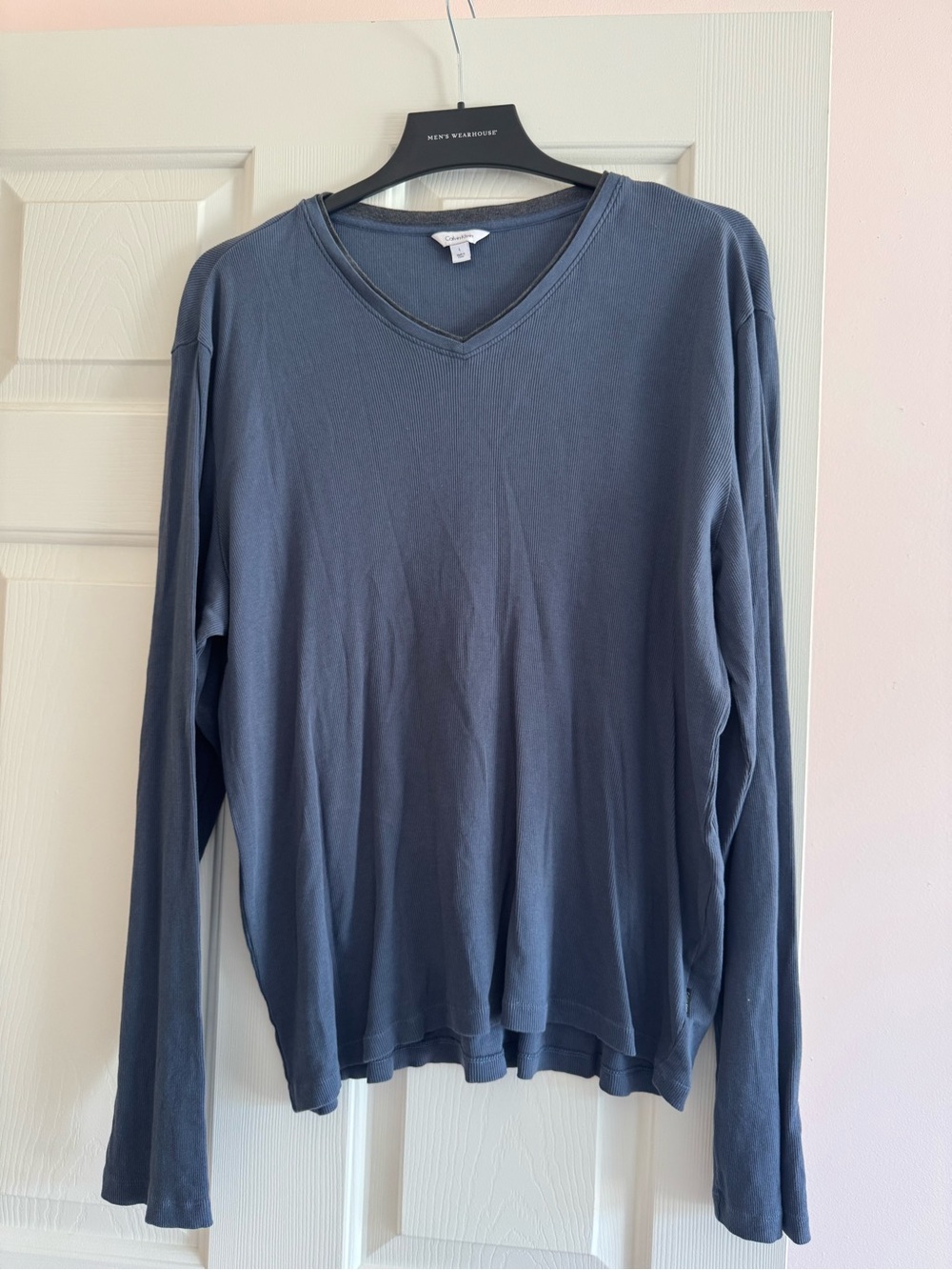 Calvin Klein Men's Long-Sleeve V-Neck Shirt - Slate Blue